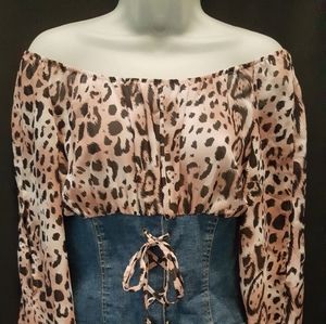 Leopard Print & Jeans Top